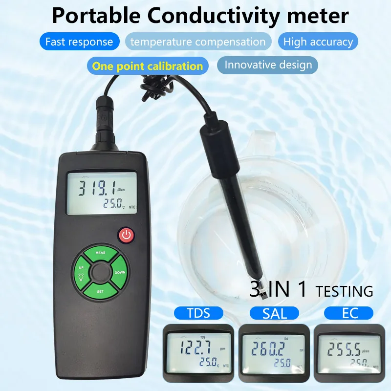 Portable Multi-parameter Water Quality Tester Industrial EC pH TDS Salinity Conductivity Analyzer