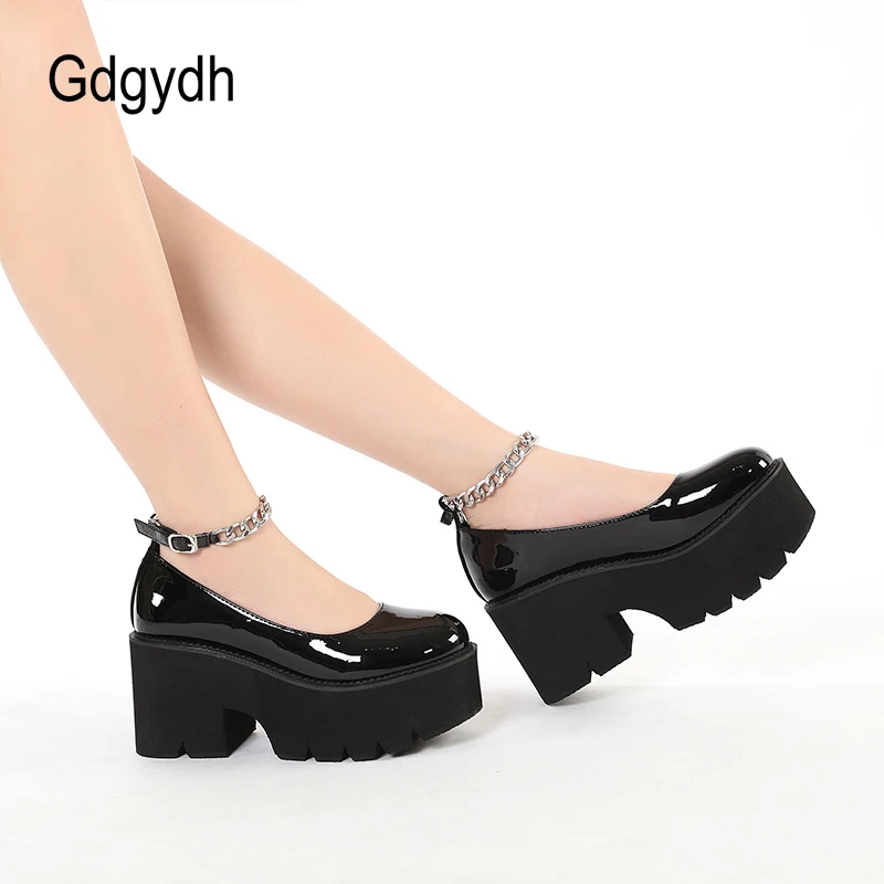 Gdgydh Increase Shoes Women Thick Bottom Japanese Retro Ankel Strap Girls Mary Jane Shoes JK Harajuku British Style Leather Shoe