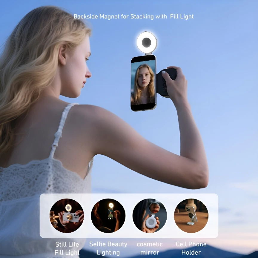 TELESIN Fun Shot Magnetic Phone Camera Grip + C03 Magnetic Selfie Light Bundle Kit Compatible with iPhone & Android