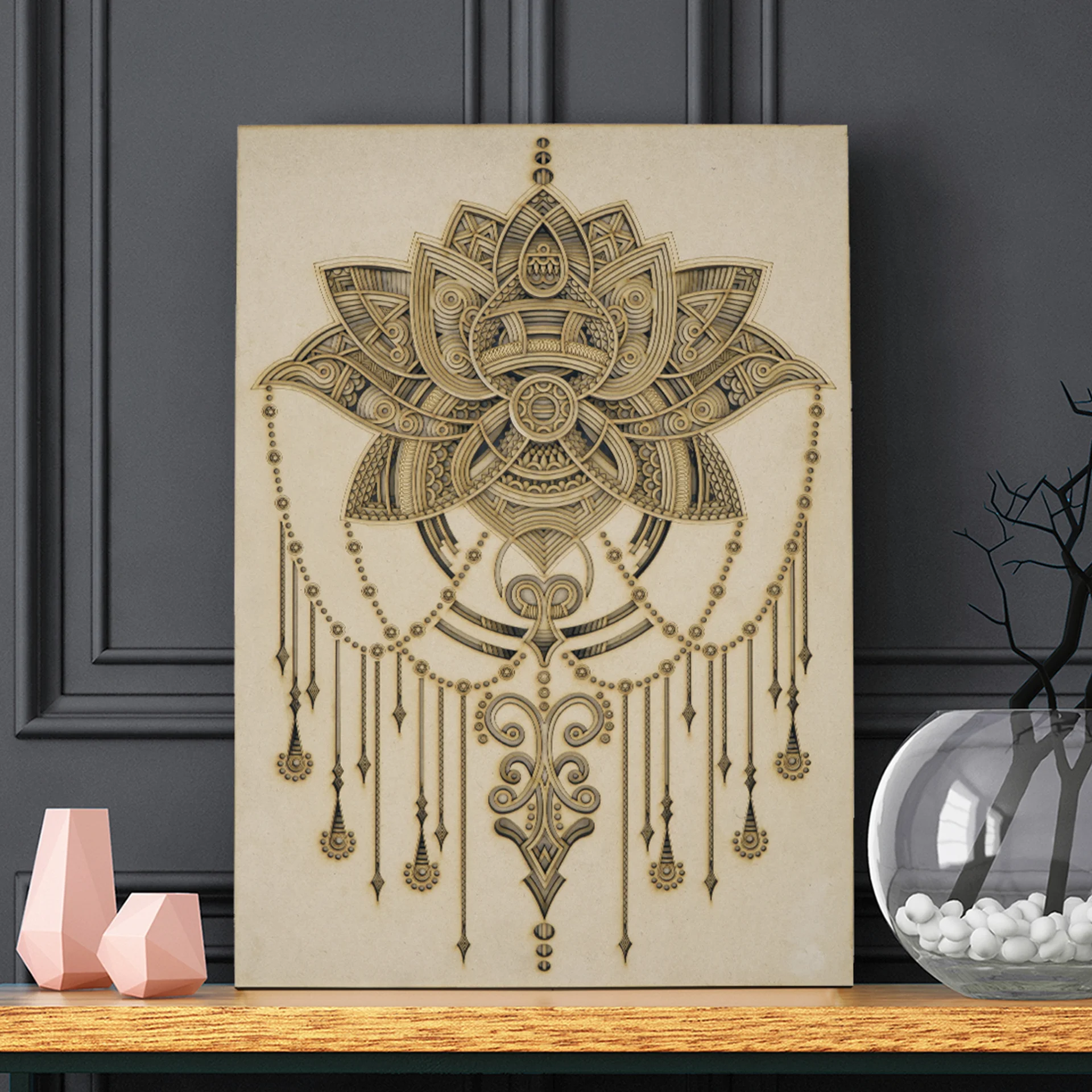 Lotus creative wall home soft decoration three-dimensional art wood Nordic mural gift painting