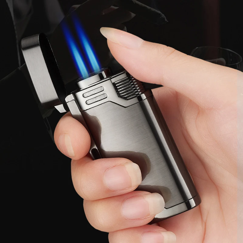 With Keychain Torch Turbine Lighter Jet Butane  Blue Fire Cigar gas Lighter Cigarette Lighter 1300 C Butane Windproof Lighters