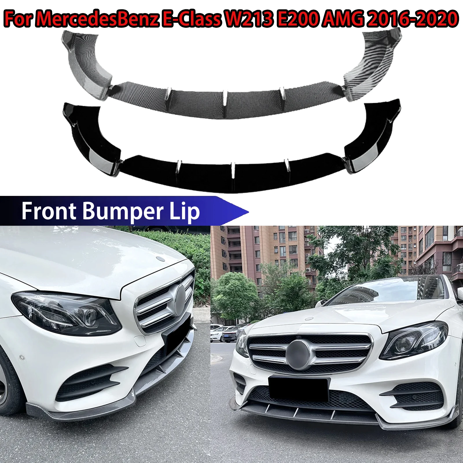 

For MercedesBenz E-Class W213 E200 E220 E300 E63 AMG 2016 2017 2018 2019 2020 Front Bumper Lip Splitter Spoile Spoiler ABS Black