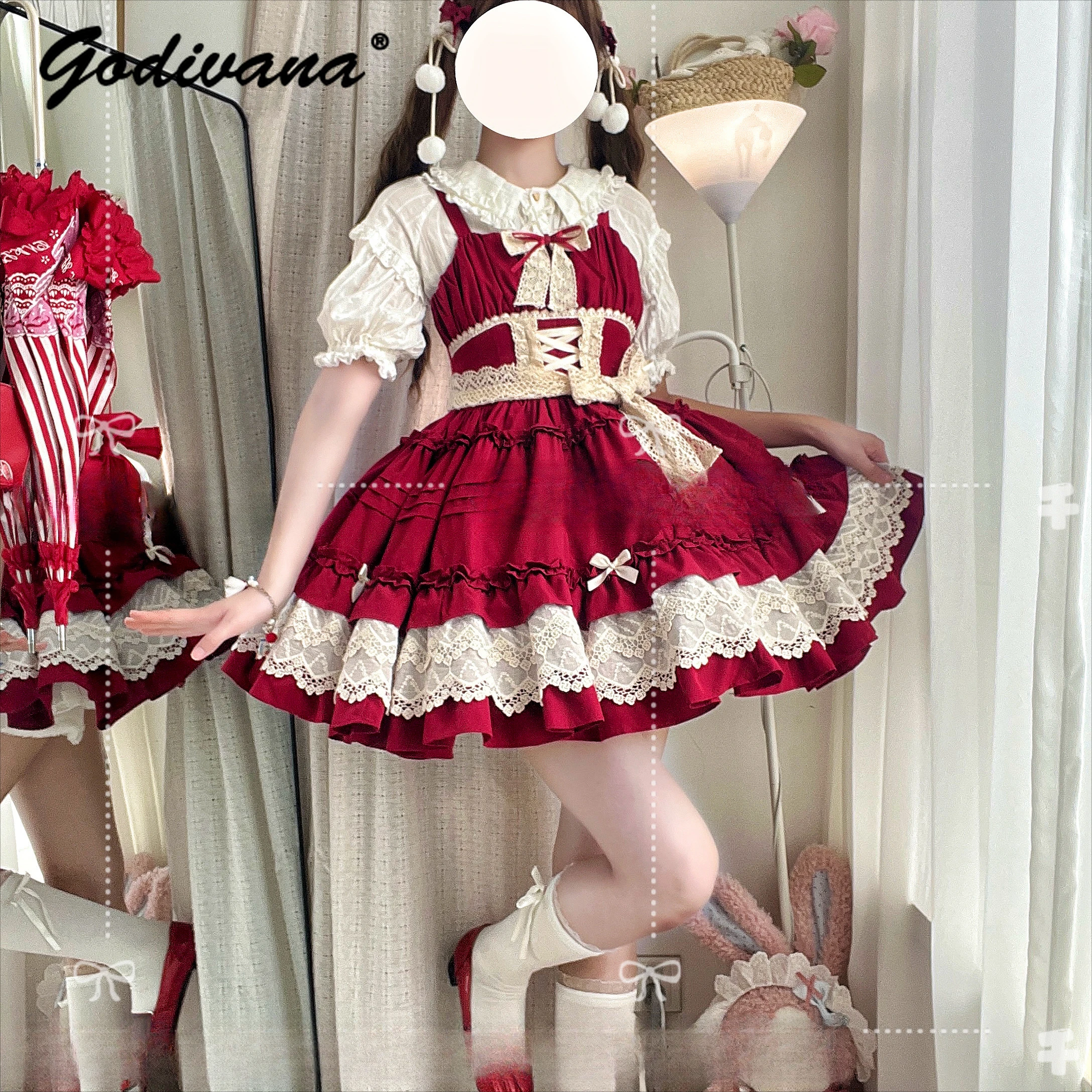 

Original New Spring Summer Jsk Suspender Dress Lolita Girl Female Spaghetti Strap Sweet Cute Short Dresses