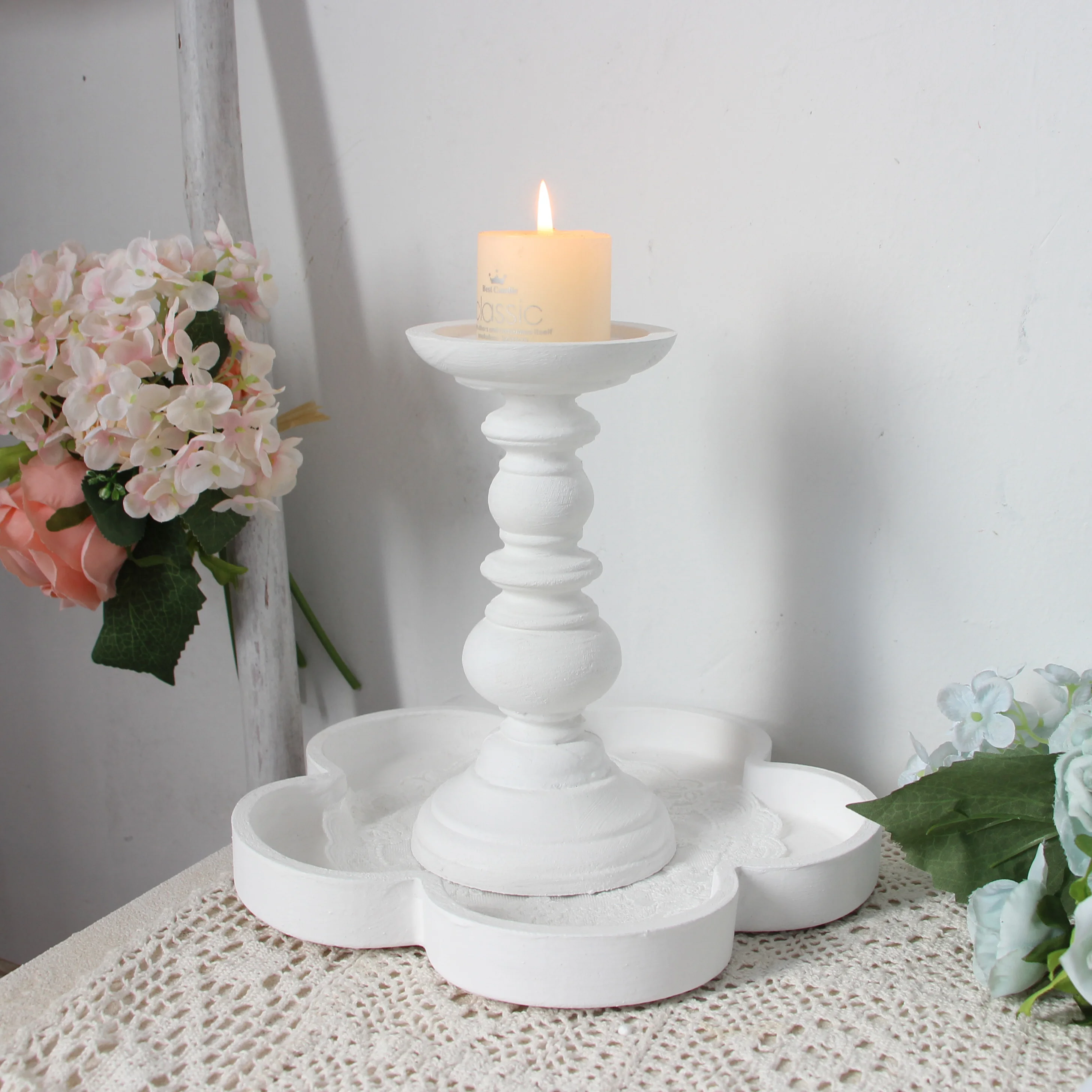 White set Wooden Candlestick Succulent Plant Pot Tray Candle Holder Table Desktop Decoration Rustic Wedding Holiday Decor