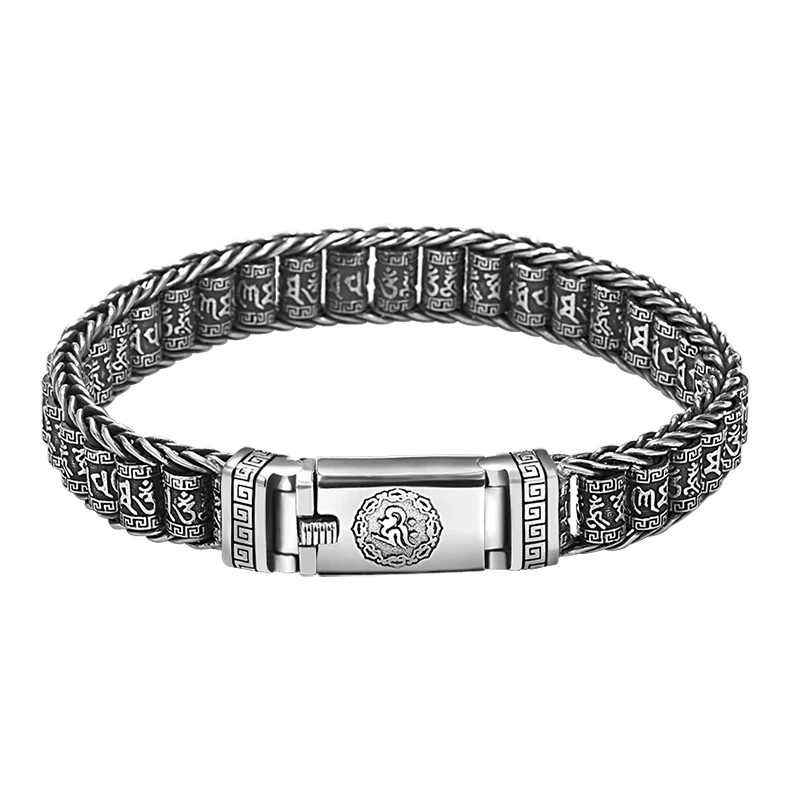 Handmade Creative Bracelets Men Lucky Buddhist Scripture Turn Beads Retro Six-character Mantra Personalized Fashion Jewelry Acce image 5