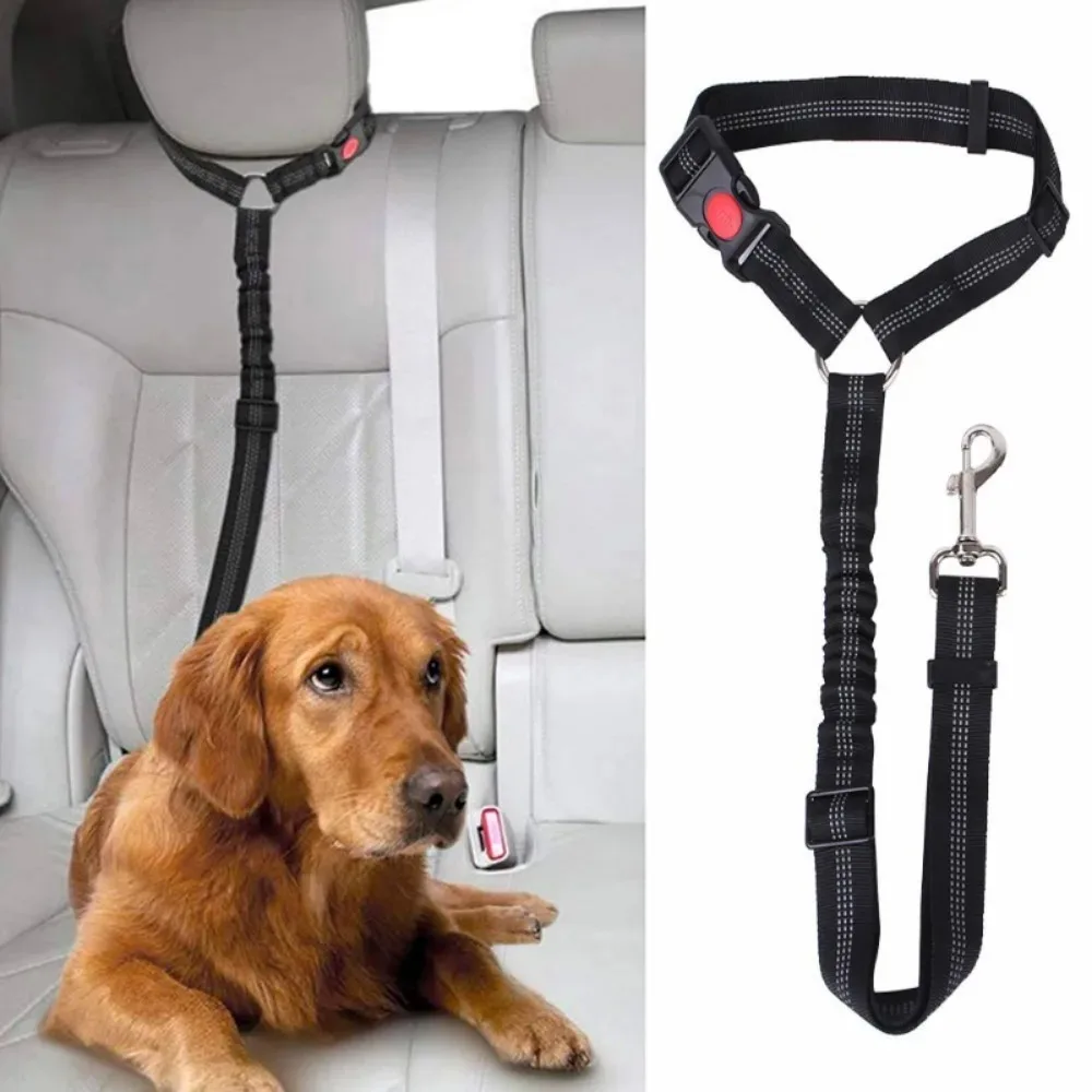 2-in-1 Dog Car Seatbelt Headrest Restraint Adjustable Reflective Pet Safety Seat Belt Clip Buckle Tether Large Medium Small Dogs