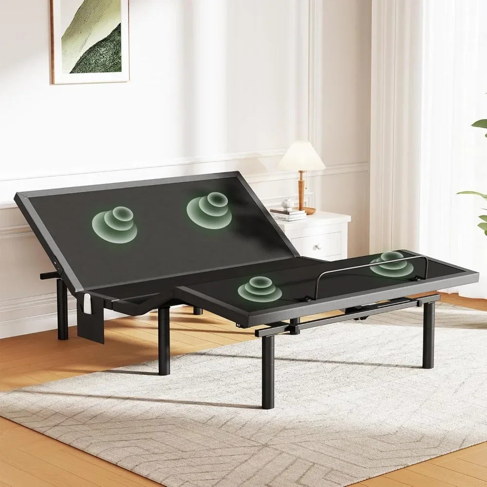 

Queen Size Bed Base with Massage, Adjustable Bed Frame,Wireless Control Adjustable Bed with 4 Height Options