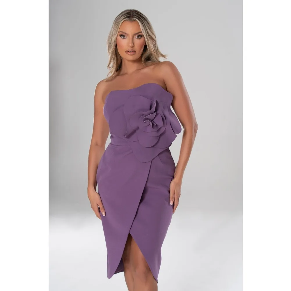 Customized 3D Flower Mother of Birde Dresses 2026 Purple Strapless Women‘s Wedding Party Attire Gowns Elegant Evening Dress