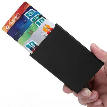 Kredi kart tutucu erkekler ince Anti koruyun seyahat kimlik Cardholder kadınlar Rfid cüzdan Metal kasa Porte Carte
