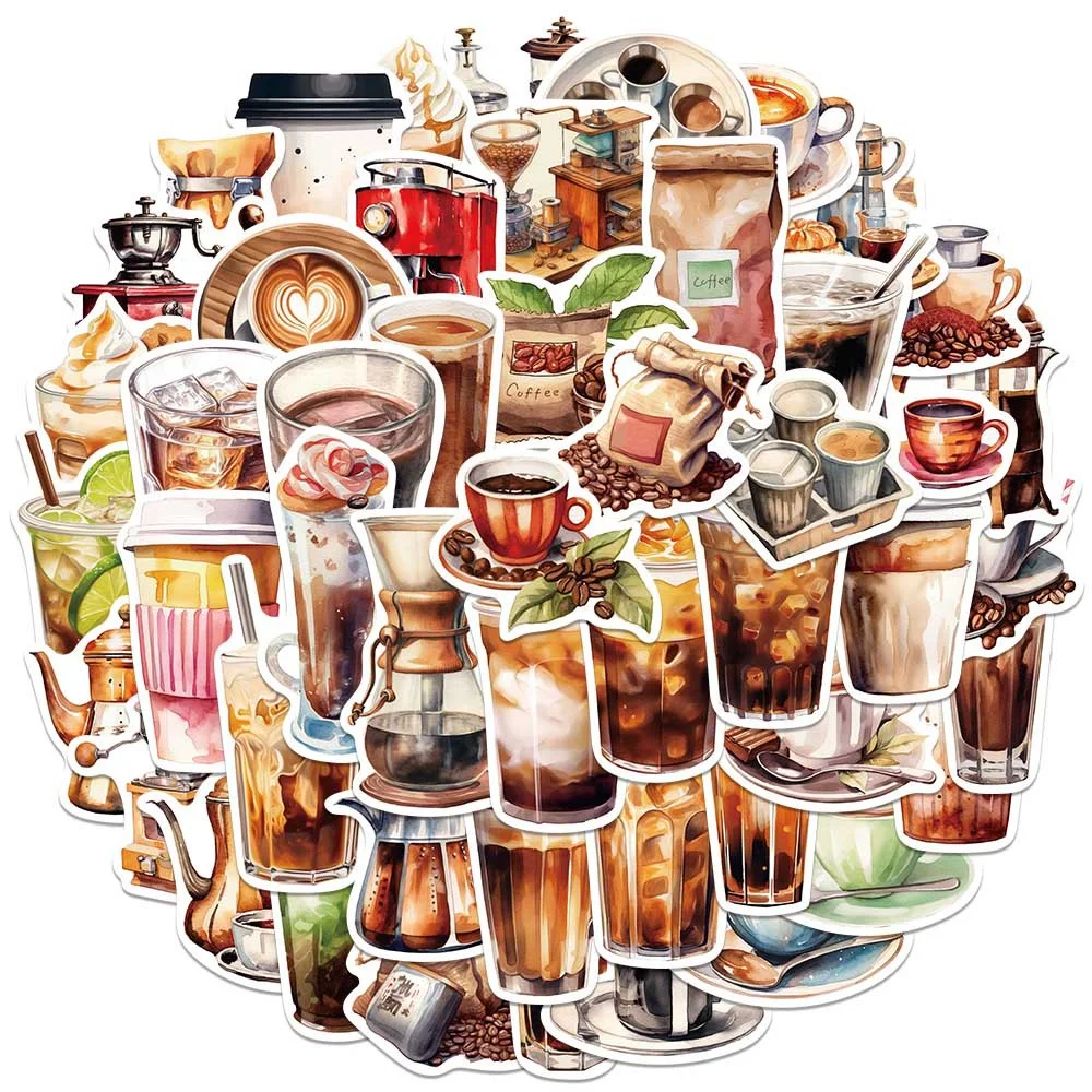 50 Uds. Pegatinas de grafiti para entusiastas del café de dibujos animados para casco bicicleta cuenta de mano estuche para lápices calcomanías