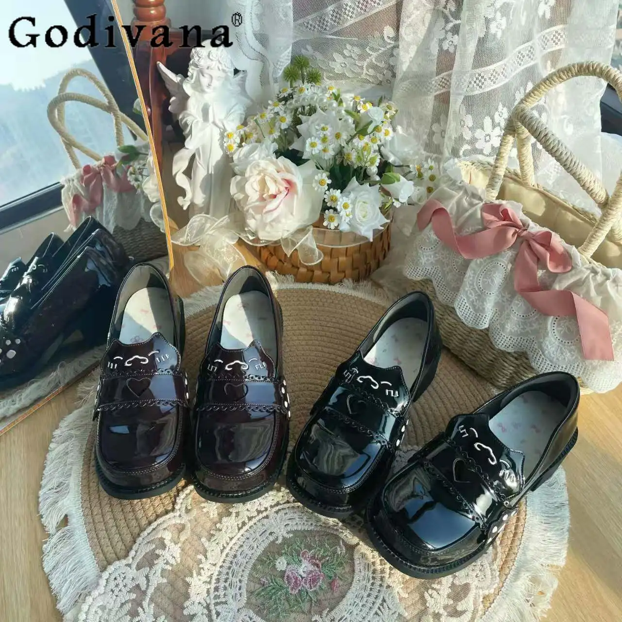 

Японские оригинальные туфли JK Uniform Lolita на низком каблуке, в студенческом стиле, с круглым носком, милые, для девушек, маленькие кожаные туфли на низком каблуке