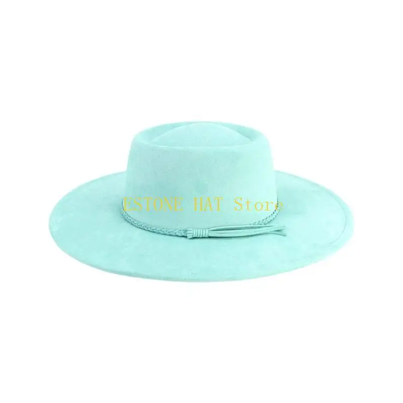 49MF Elegant Homburg Top Hat with Fringe and Braided Belt for Outdoor Gatherings