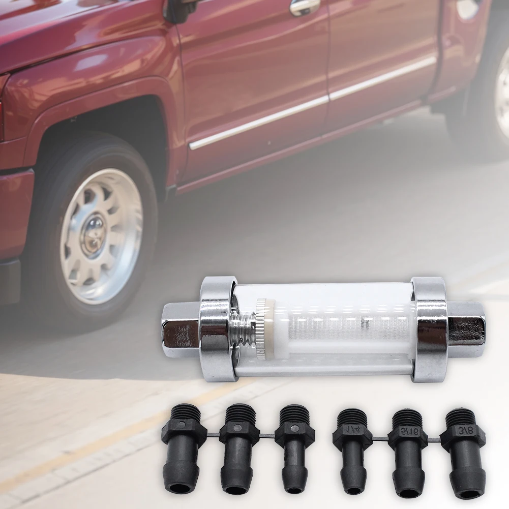 

Car Fuel Filter with 6 Hoses Reusable Inline Fuel Filter Replacement Fuel Filter for Universal 3/8in 1/4in 5/16in Fittings