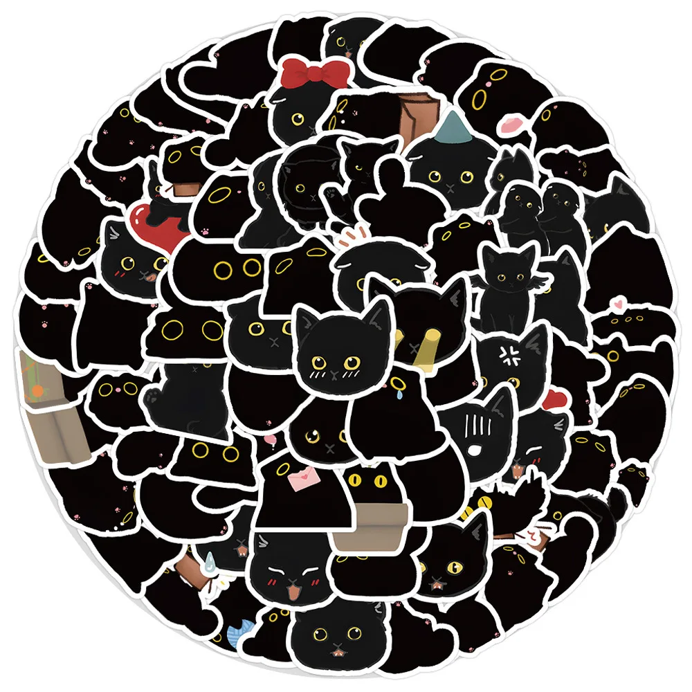 

100 шт. мультяшных наклеек с черными котами, водонепроницаемые декоративные стикеры для детей, для граффити, багажа, сумок, скейтбордов, оптом