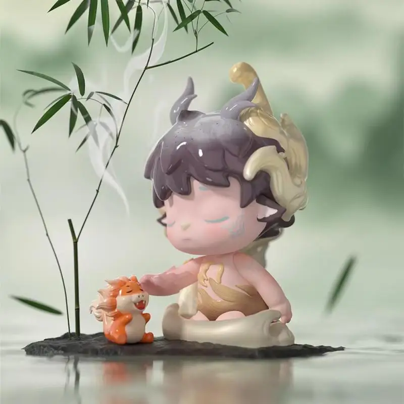 Mainan MIMI hitam asli baru, gaya Cina modern, kotak kejutan empat susunan waktu, mainan trendi, figurin lucu, hadiah figurin