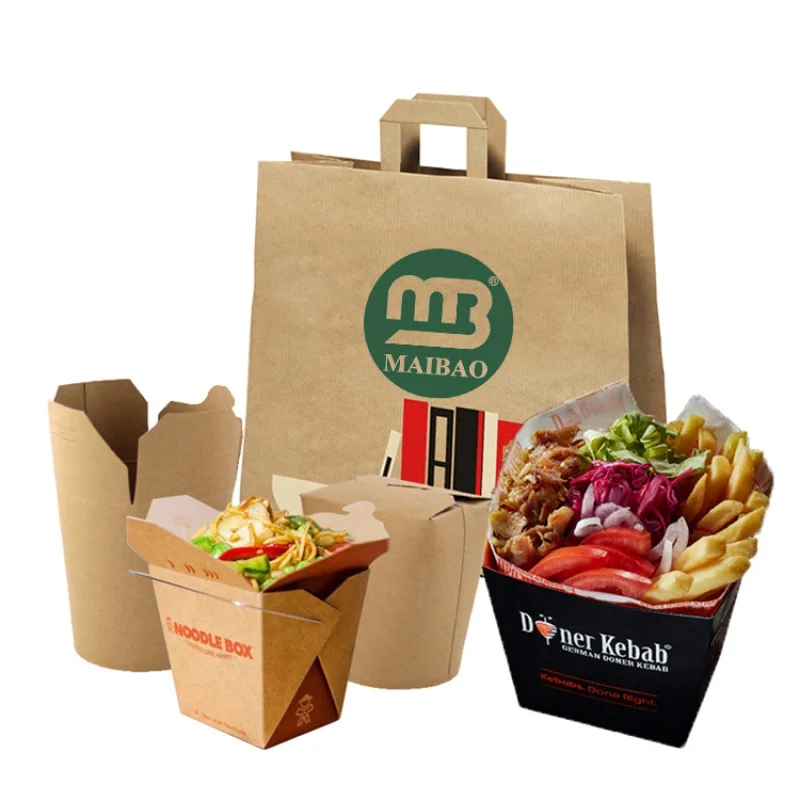 Customized productCustom printed disposable 16oz 26oz 32oz kraft food packaging takeout takeaway container noodle paper