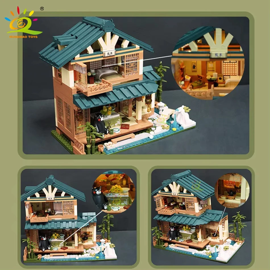 1099 pezzi set di blocchi di costruzione fai da te giapponese Street View Bear House modello di camera Tatami architettura mattoni giocattolo per bambini