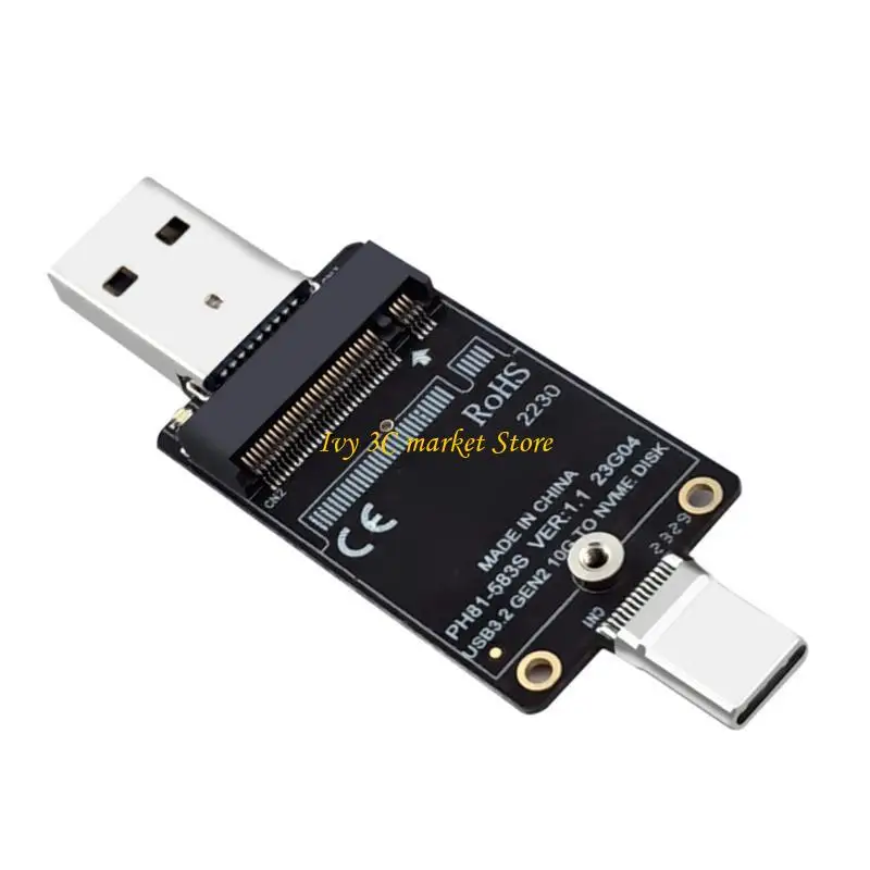 D7YC M.2 Solid Disk Drive Enclosure With USB A And USB C Two Header Outputs Support NVMe 2230 Disk For Mobile Office