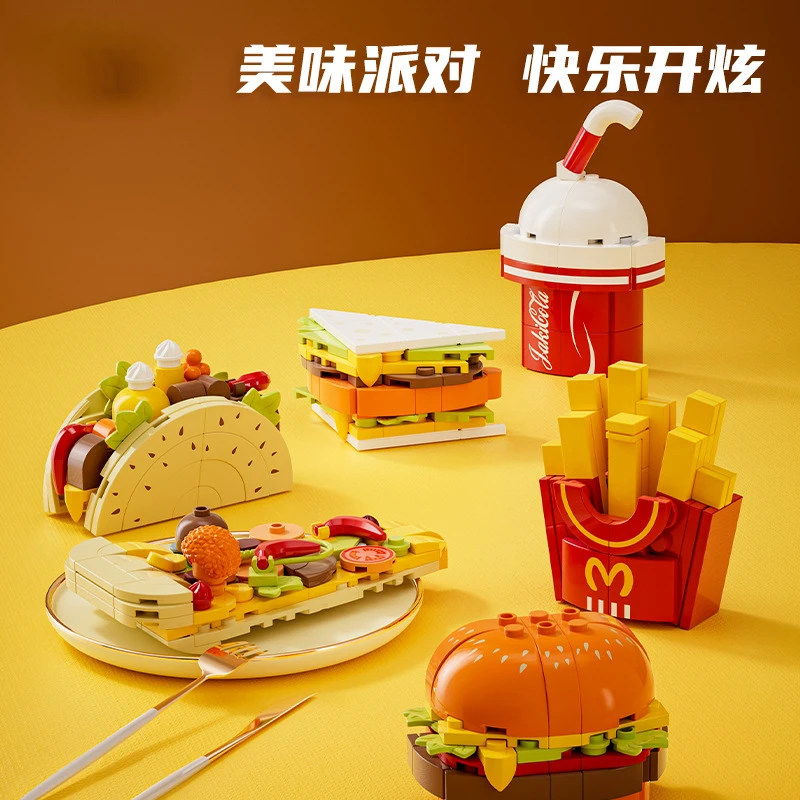 Building Block Magnetic Refrigerator Sticker Cute 3D Burger Set Building Block Magnet household gift