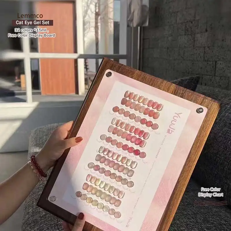 YUUJA rose 32 pièces * 15ML ensemble de vernis Gel oeil de chat avec carte de couleur Gel magnétique Laser de luxe tremper UV LED vernis à ongles Kit de Gel UV
