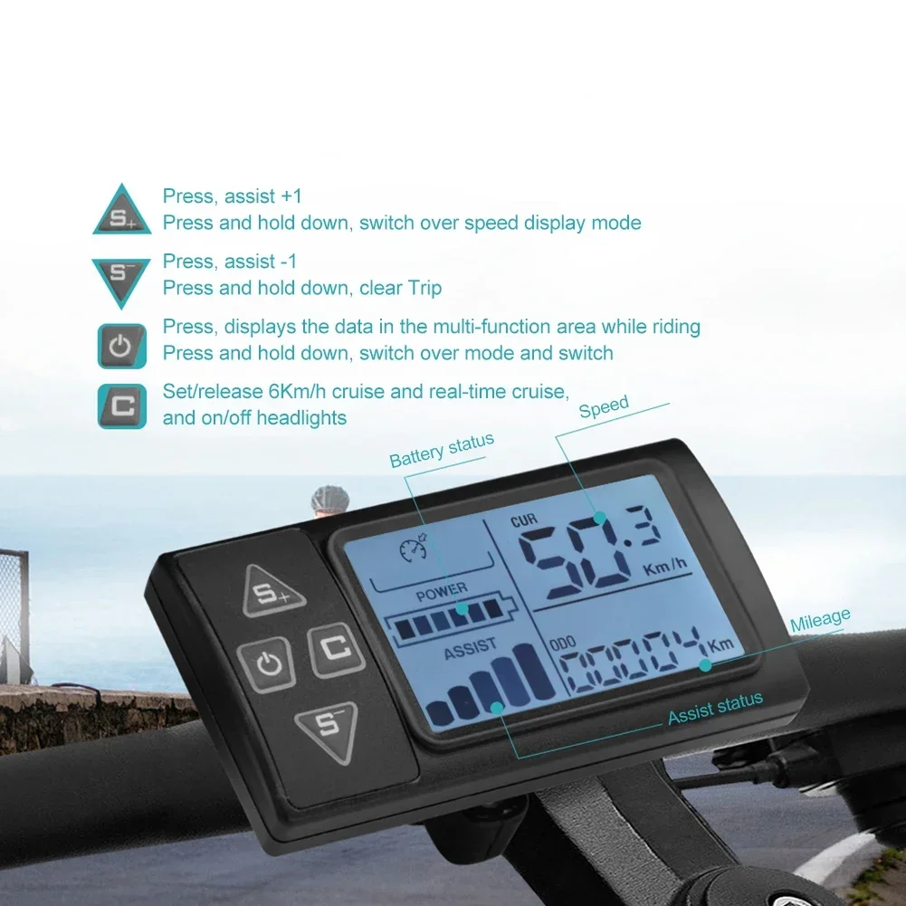 

Электрический велосипедный ЖК-дисплей 24 В 36 В 48 В, панель одометра и спидометра для электронного велосипеда с 5-контактным кабелем и световыми линиями, велосипедные детали