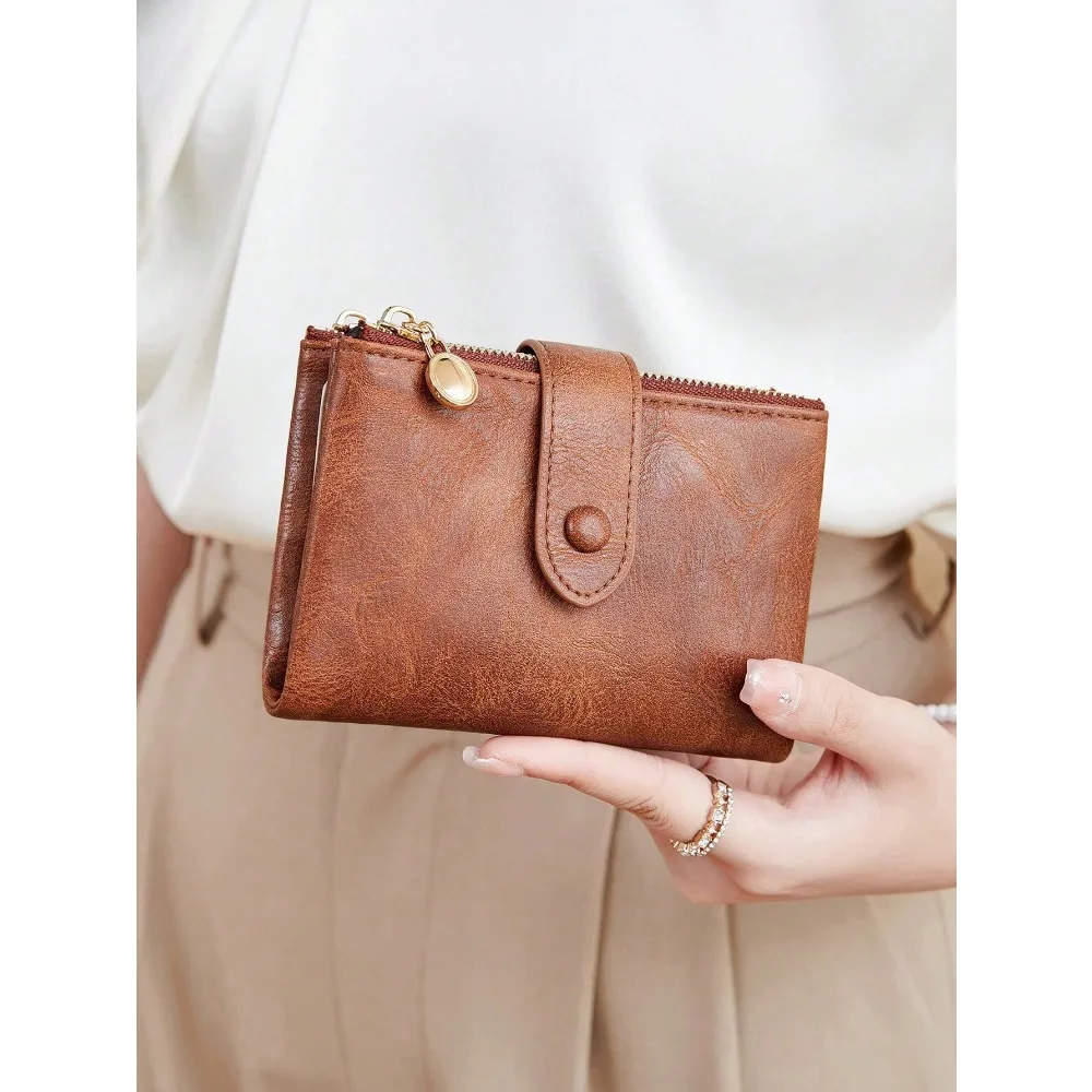 

Vintage Wallet With Button Closure Business Casual Multiple Card Slots Coin Portable Three-Fold Design Short Wallet Retro Style