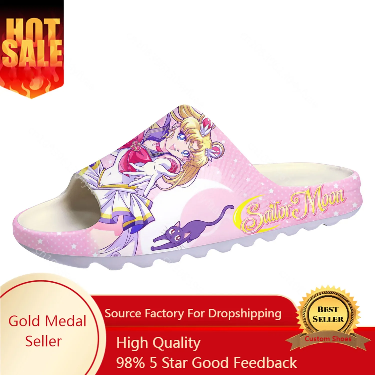 Anime Moon Manga Cartoon Sailor Sllipers Home Clogs Customized Step On Water Shoes Mens Womens Teenager Step in Sandals