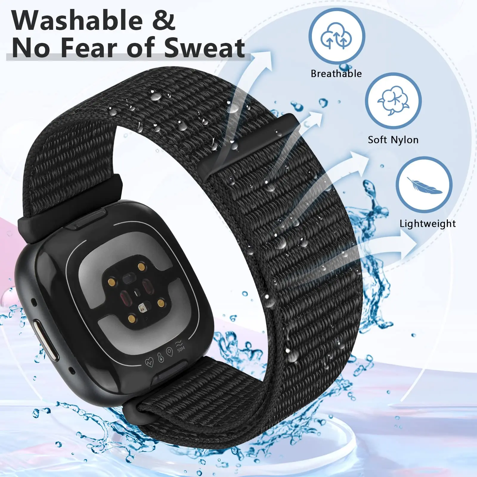 Correa de nailon para reloj inteligente Fitbit Versa 3 y 4, Correa de repuesto suave y transpirable, Correa deportiva, pulsera Fitbit Sense 2