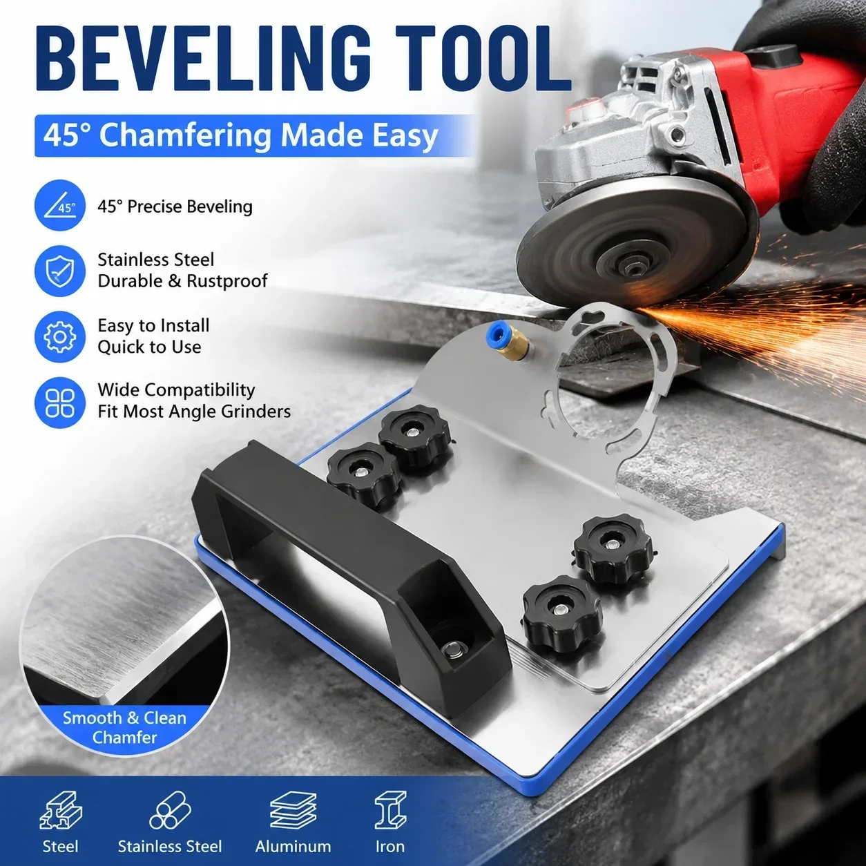 Stainless Steel 45-Degree Chamfer Tool For Angle Grinders - Durable Ceramic Tile Edge Smoother, Fits Most 100 Type Machines