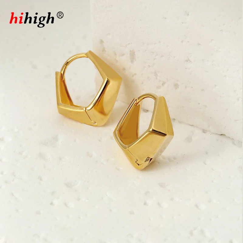 

Rhomboid Geometric Hoop Earrings S925 Sterling Silver Plated with 18K Gold Light Luxury Fashion Retro Style Rare Design Upscale