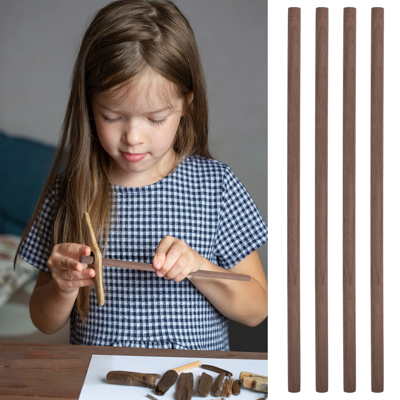 

24 шт. палочек из черного ореха для рукоделия, прочные круглые шпильки с натуральной текстурой древесины, идеально подходят для DIY-декора и поделок