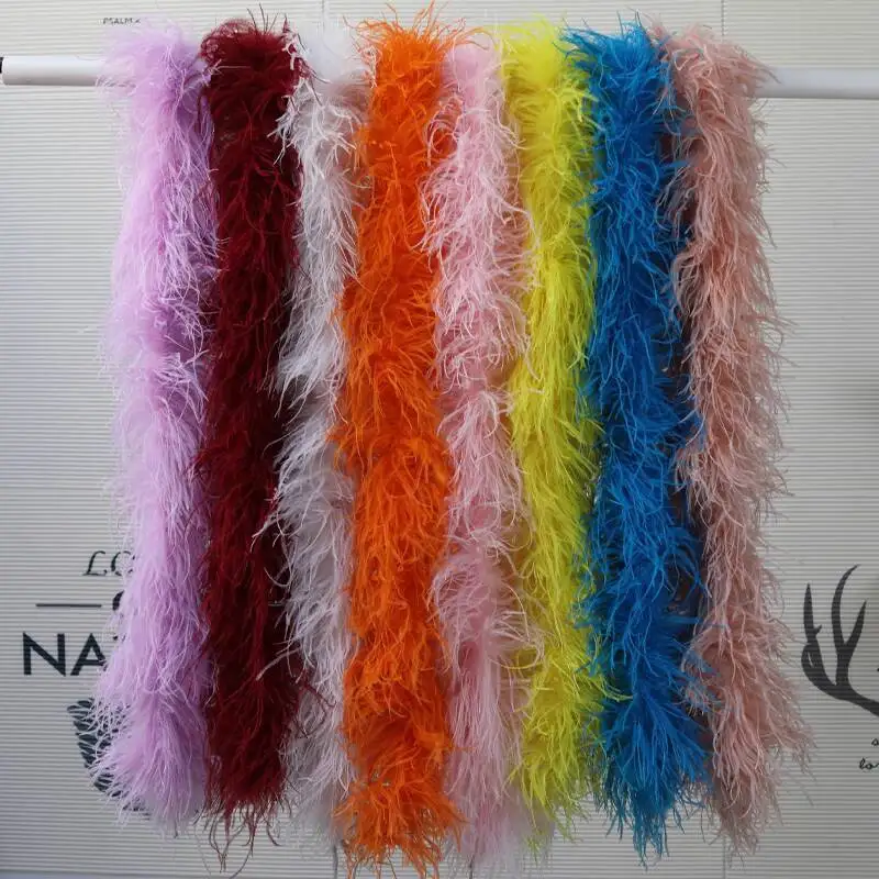 

2Meters Colour Ostrich Feather Strips 5ply Hair Clip Decoration Feathers Boa DIY Performance Dress Clothing Decoration Scarf