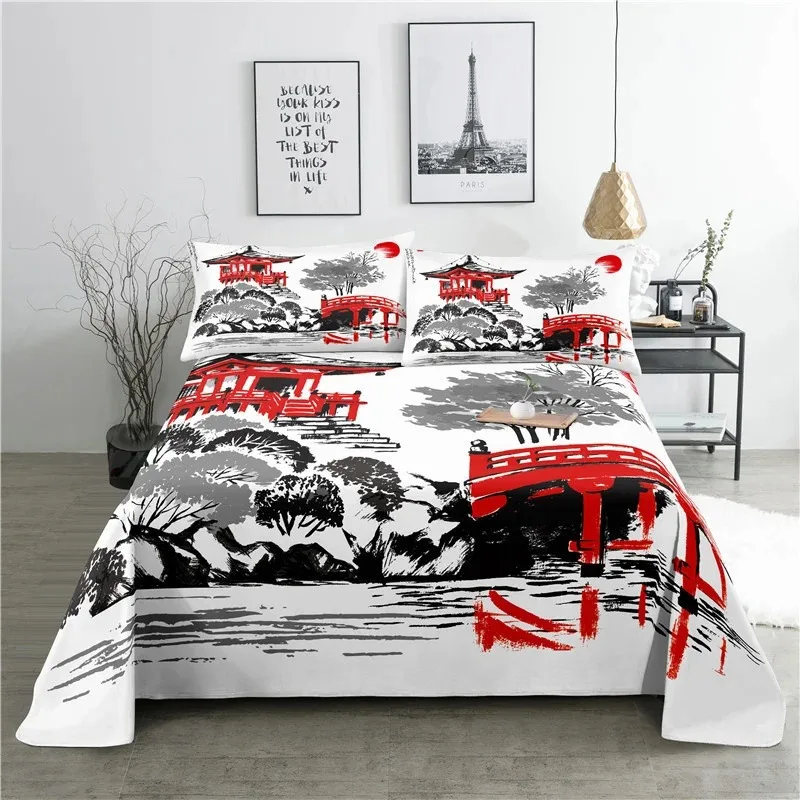 

Japan Style 0.91.21.51.82.0m Fashion Digital Printing Polyester Bed Flat Sheet With Pillowcase For Woman Bedding Set