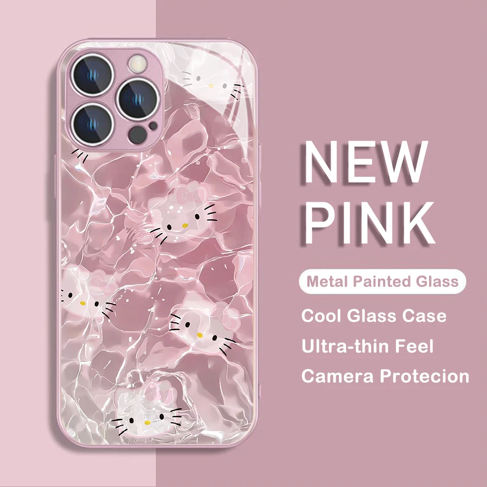 Summer Swim Hello Kitty Metallic-Color Phone Case For iPhone X XR XS 16 15 14 13 12 Mini 11 Pro Max 7 8 SE 20 Plus Glass Cover