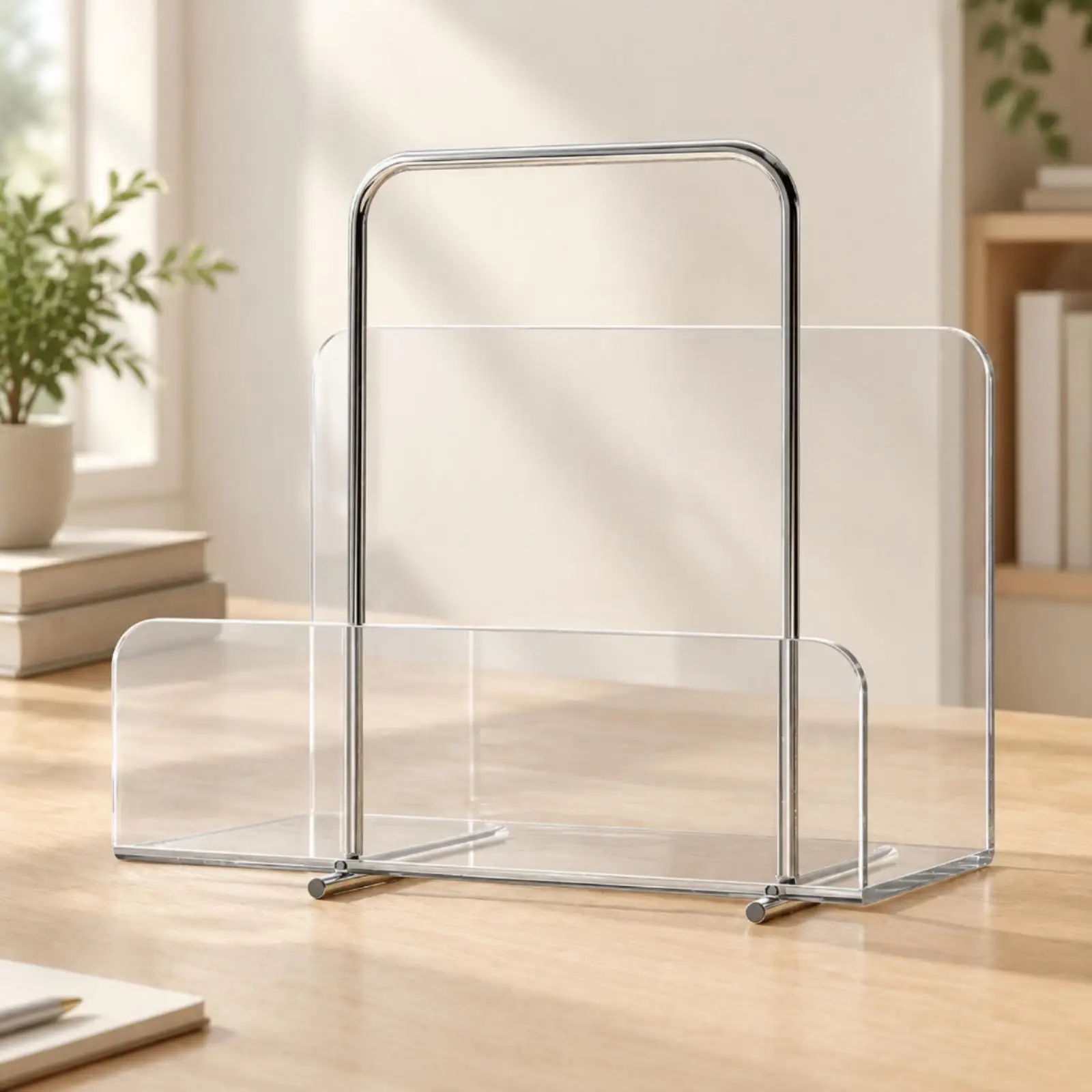 Acrylic Tabletop Rack No Assembly Required Rack with Iron Wire Handle Clear Acrylic File Organizer with Handle