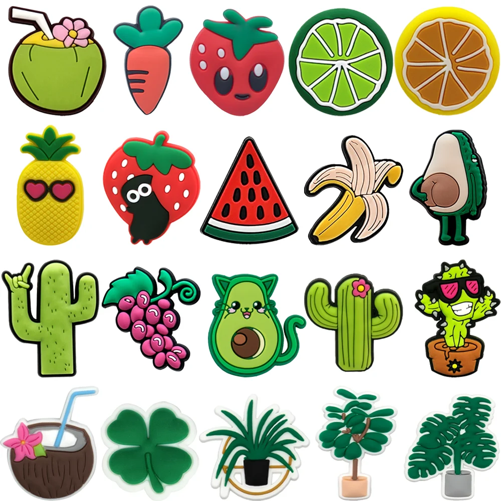1/20 Uds. Amuletos coloridos de zapatos de frutas, Pin de plátano de Cactus para decoración de sandalias, accesorios de hebilla de zueco de sandía y aguacate limón