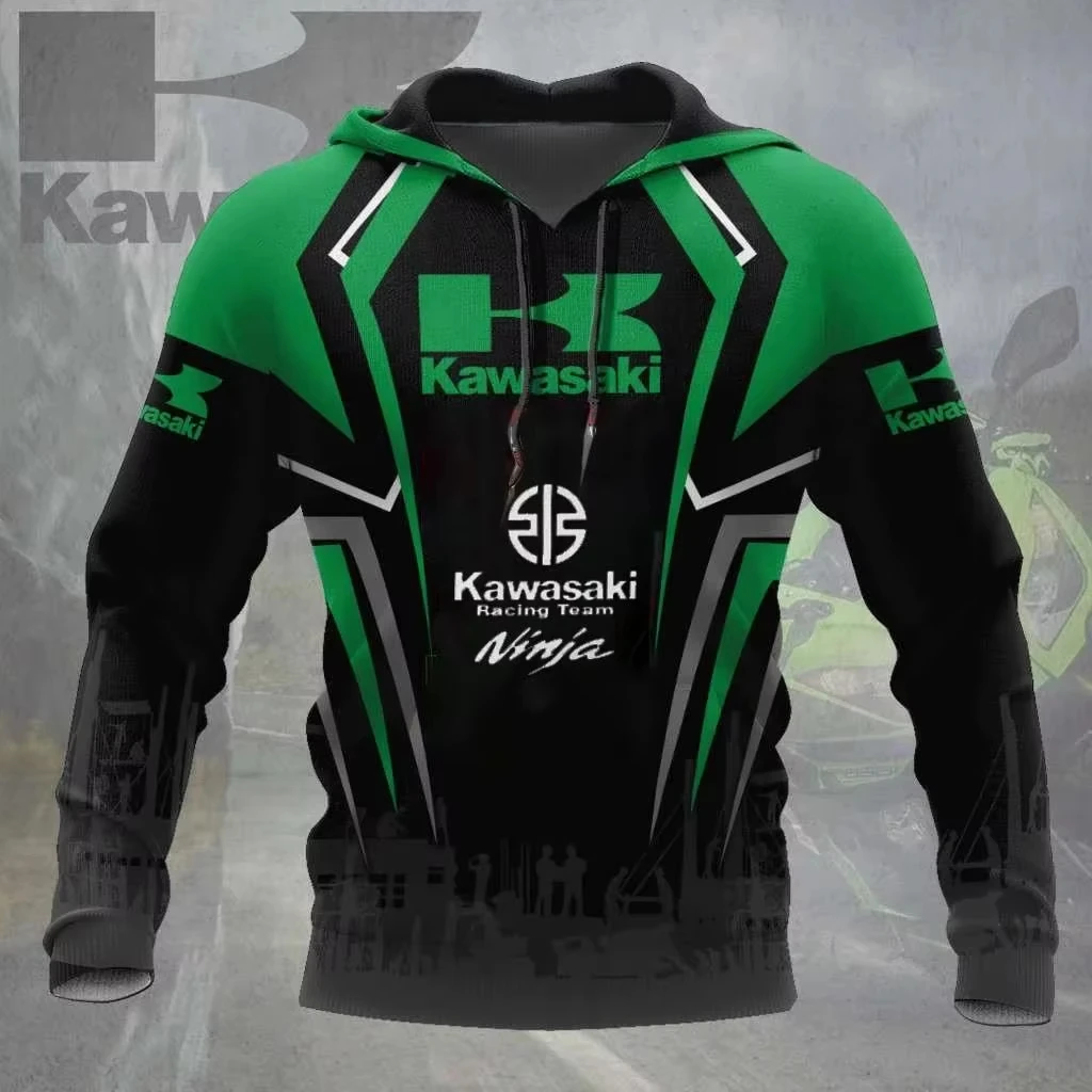

2025 Sweatshirt Kawasaki Men's Hooded Sweatshirt Motorcycle Uniform American Road Racing Jersey Green Street Hip-hop
