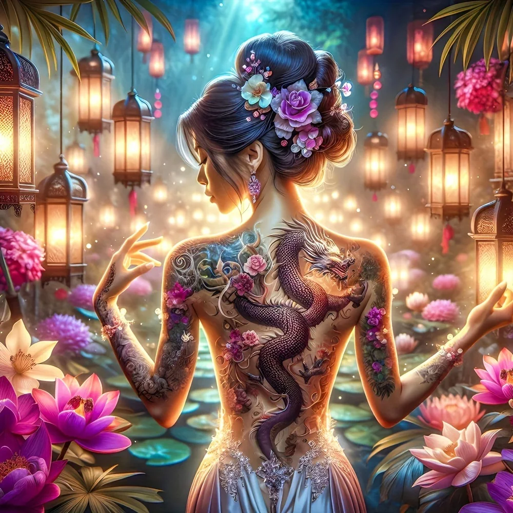 EverShine DIY 5D Diamantmalerei Frau Drachen Tattoo Mosaik Porträt Vollbohr-Stickerei Blumen Wanddekorationen Wohnzimmer