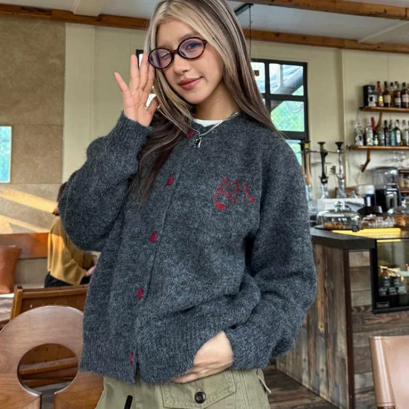 

Women's Clothing American-style Vintage Loose Knit Cardigan Autumn Winter Casual All-match Button Long Sleeve Sweater Lady Tops