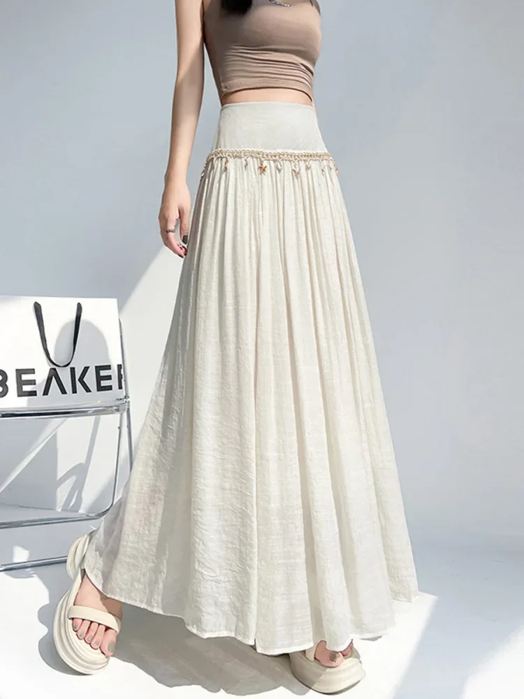 Gonne lunghe bohémien primavera estate Donna Nappa Shell Design Elastico a vita alta Spiaggia A-line Gonna Boho elegante casual