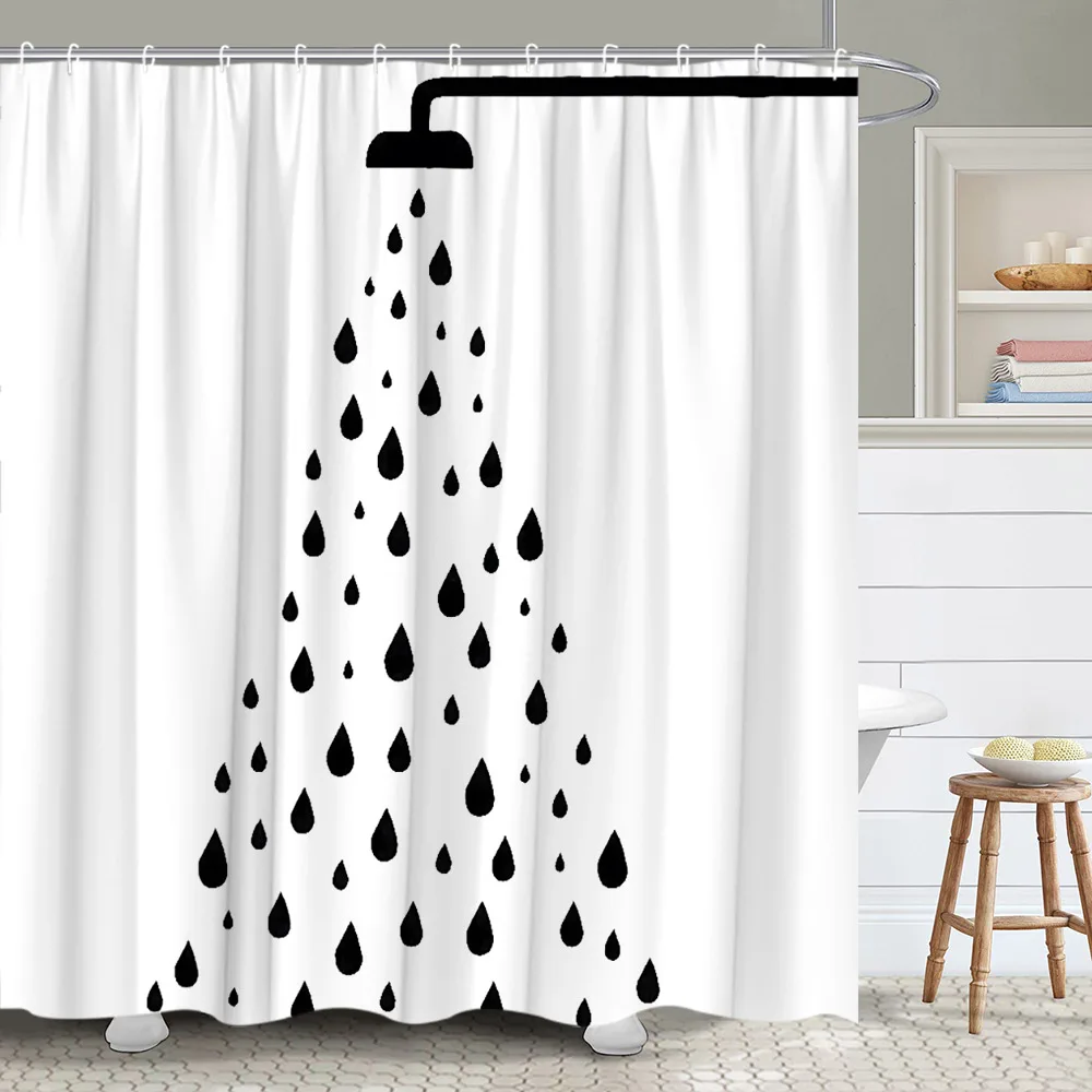 Black and White Geometric Shower Curtain Minimalist Striped Creative Water Drops Modern Circles Polyester Bathroom Decor Curtain