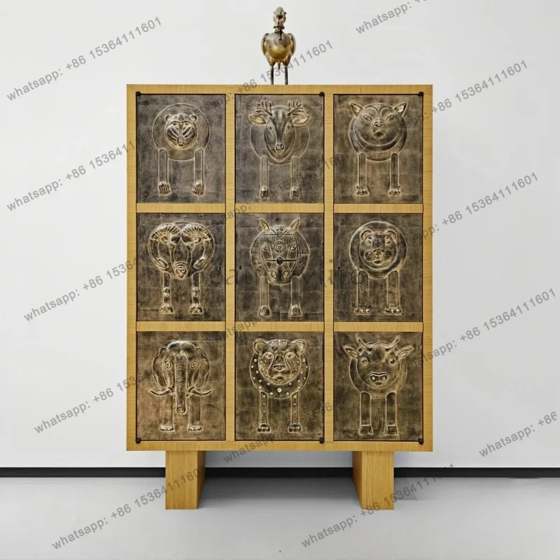 

Medieval style paint dining side cabinet solid wood retro high luxury living room Nordic wall decorative cabinet