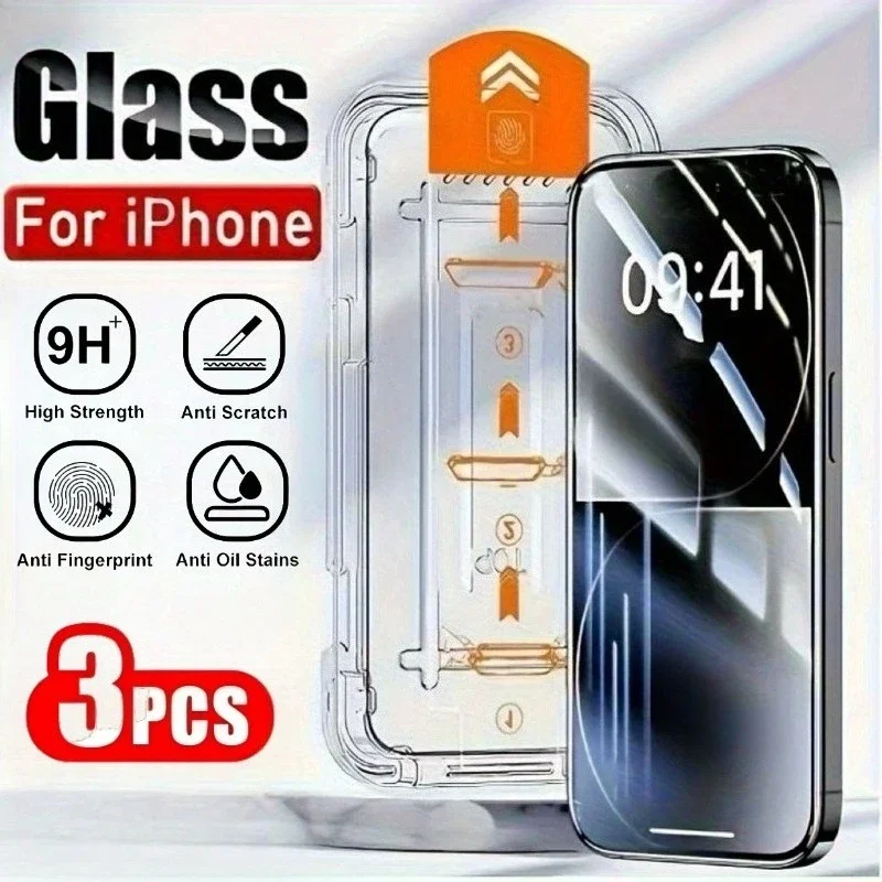 

3Pcs Ultra Clear Full Screen Protector for iPhone 17 16 15 Pro Max 16 E15 Plus iPhone17 Air iPhone17Pro Easy Install Glass Film