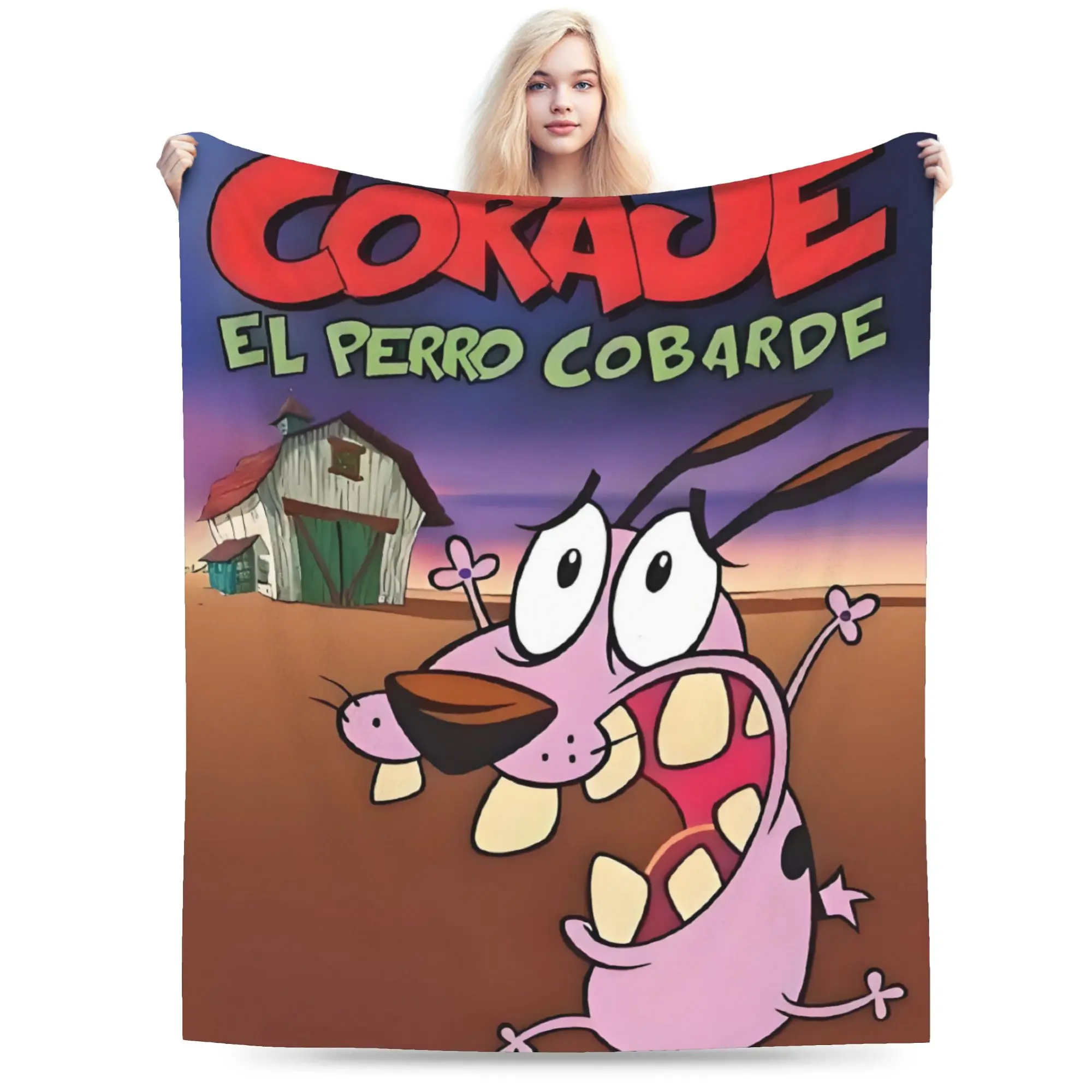 Custom Courage The Cowardly Dog Blankets Breathable Soft Flannel Winter Cobarde Adventure Throw Blanket for Sofa Outdoor Bedding