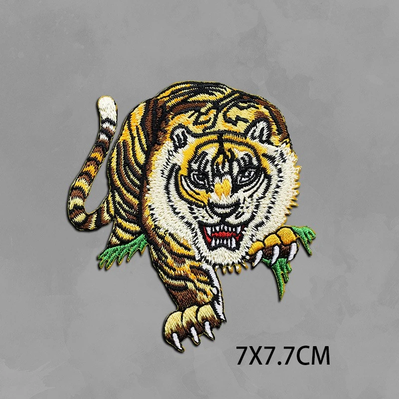 Animal Fierce Tiger Lion Patches Embroidery Iron On Patches For Clothing Applique DIY Cloth Stickers Hat Coat Dress Accessories