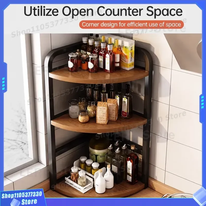 Rotatable Triangular Plywood Seasoning Rack Modern Countertop Spice Storage Holder Multifunctional Kitchen Organizer for Home