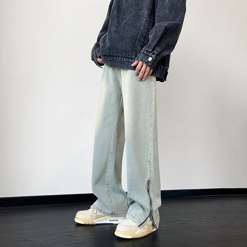 

Мужские джинсы Waed Vintage Yellow Clay с широкими штанинами на молнии, весенне-осенние, в американском ретро-стиле, молодежные, модные