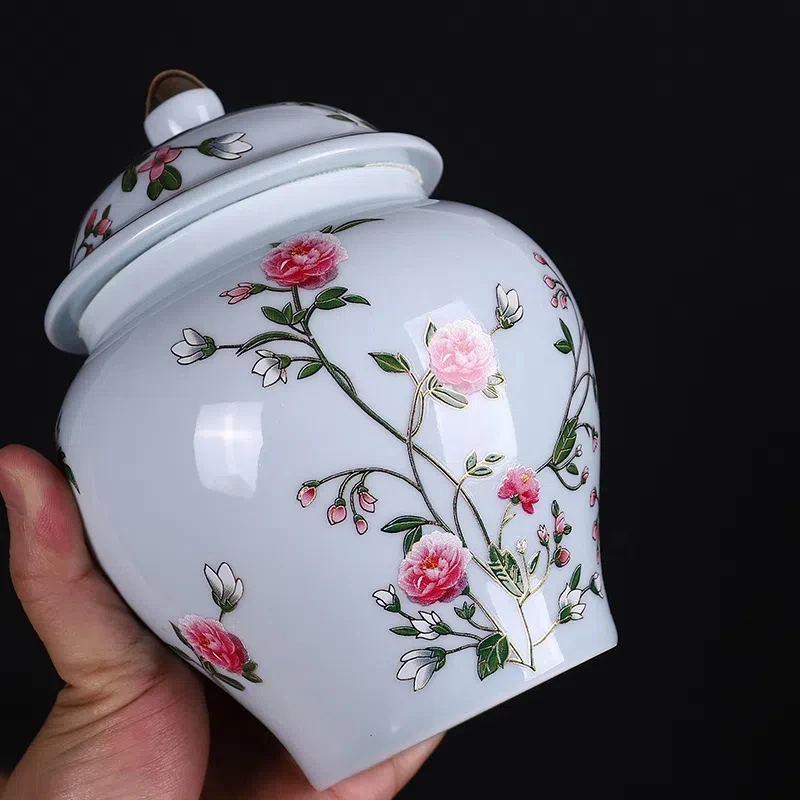 

Ceramics Tea Container Chinese Style Tea Caddy Moisture-proof Herbal Medicine Candy Food Storage Pot Household Sealed Tank