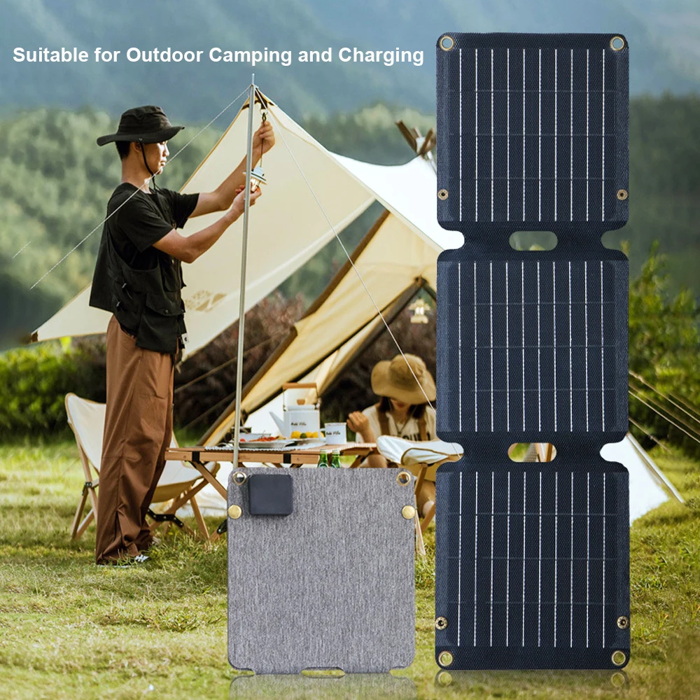 120W Folding Solar Panel Complete Camping Solar Power Bank Station Portable Generator Charger 5V USB Type-C for Car Caravan Camp