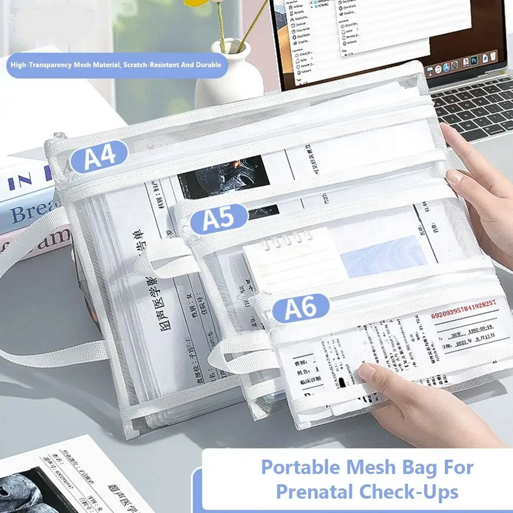 Multi-Function A4/A5/A6 Mesh Storage Bag Large Capacity Transparent Pen Bag Double Layers File Bag Gift